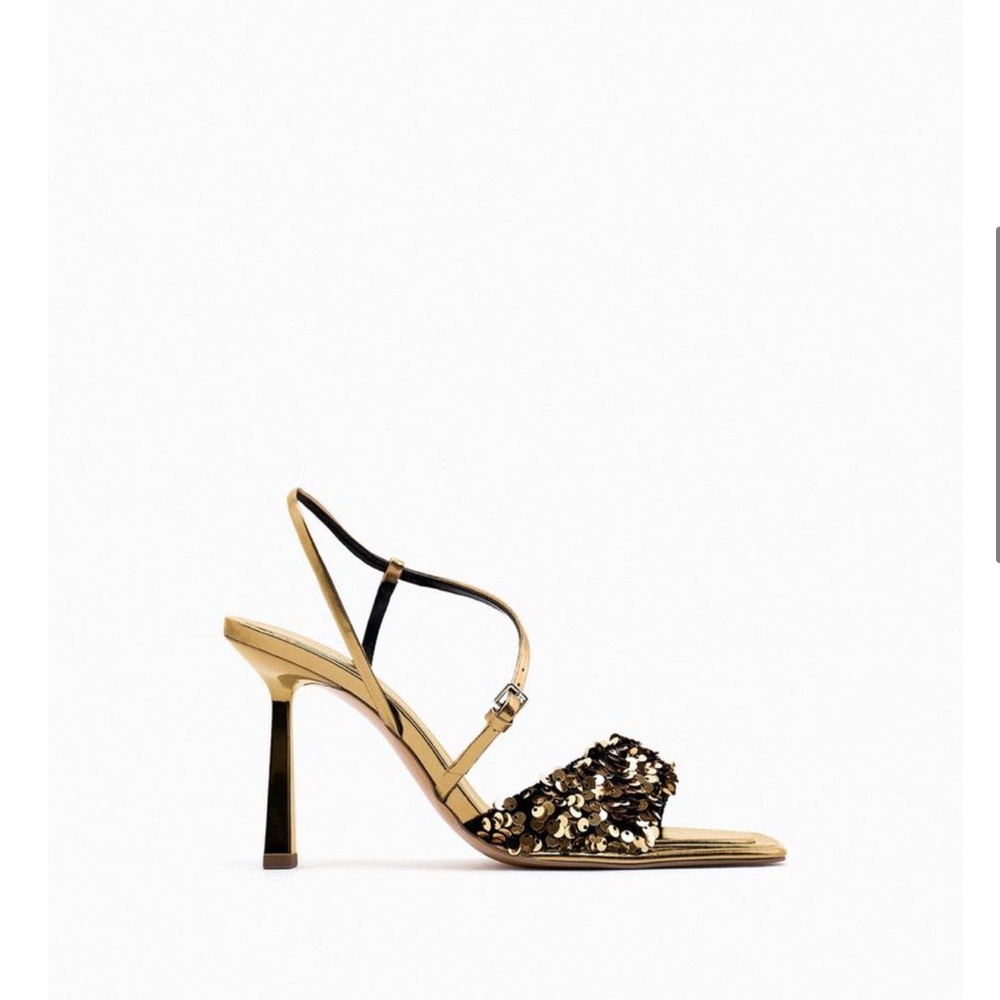 Elegant ZARA Gold Sequin Women's Heels